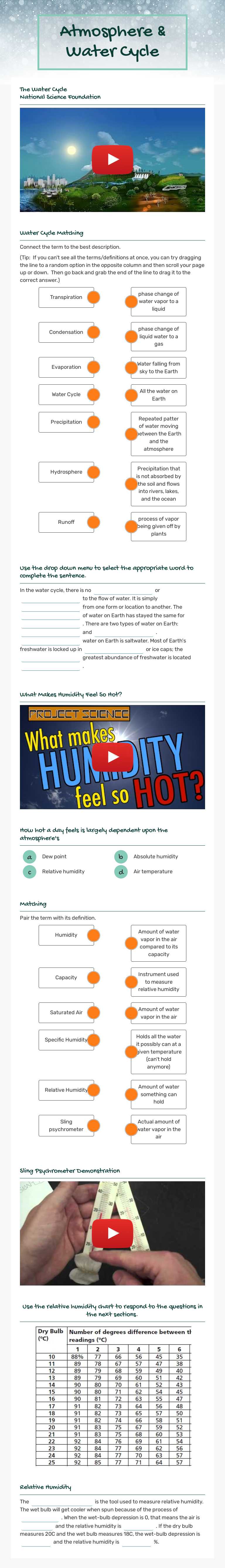 Atmosphere & Water Cycle Grade 8 worksheet preview