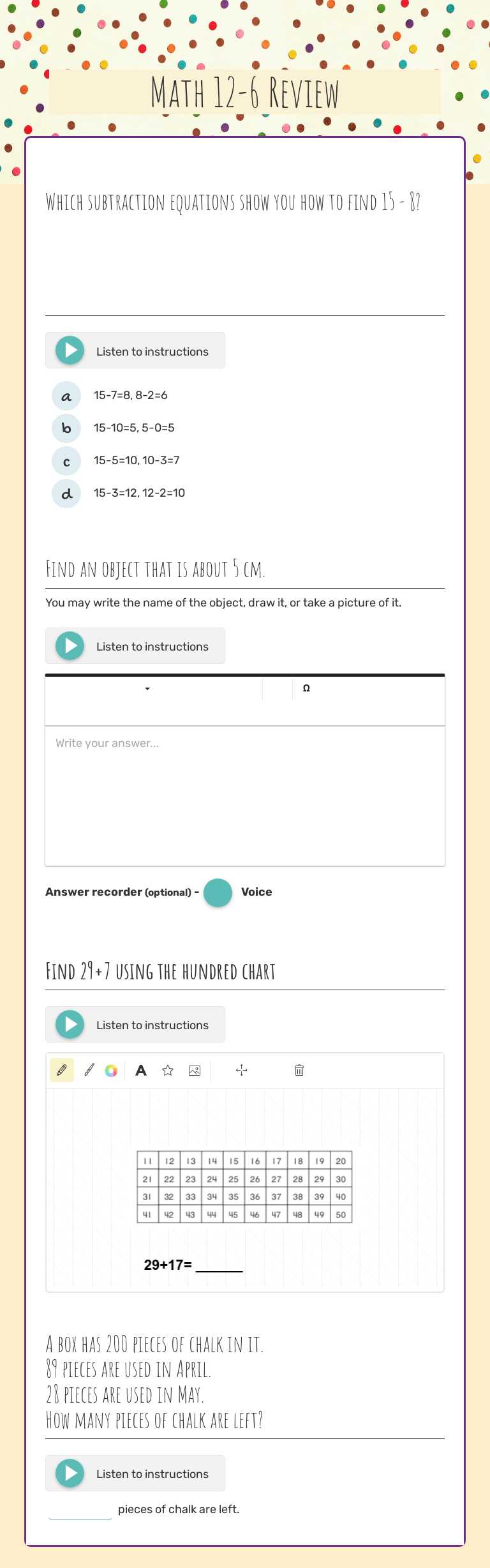 Math 12-6 Review worksheet preview image