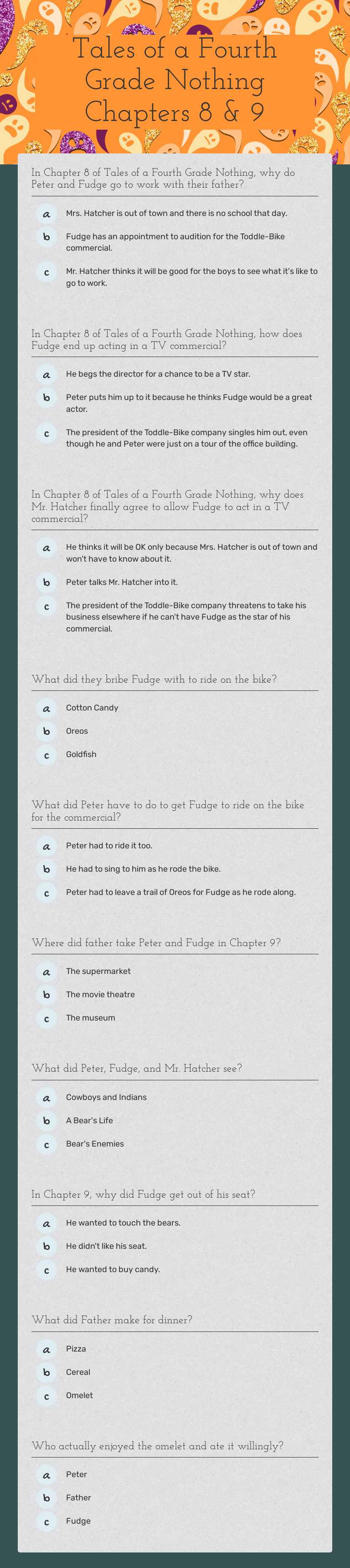 Tales of a Fourth Grade Nothing Chapters 8 & 9 worksheet preview image