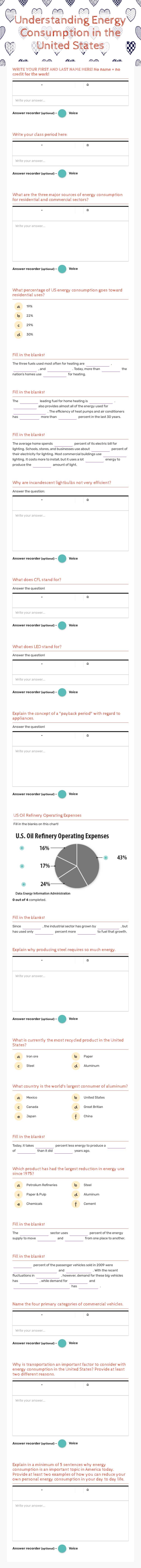 Understanding Energy Consumption in the United States worksheet preview image