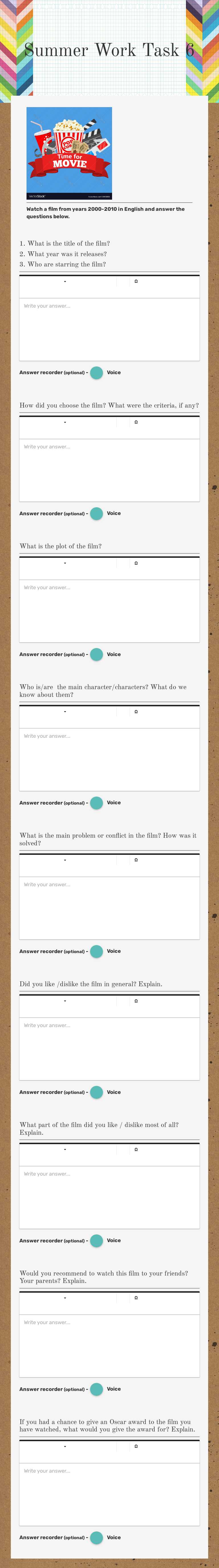Summer Work
Task 6 worksheet preview image