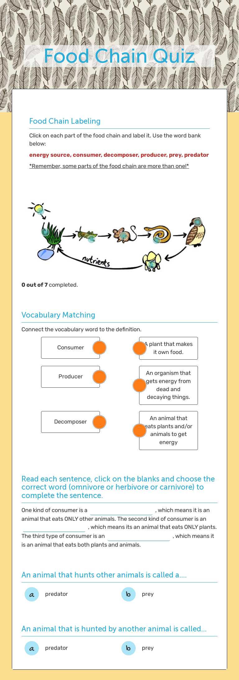 Food Chain Quiz Grade 3 worksheet preview