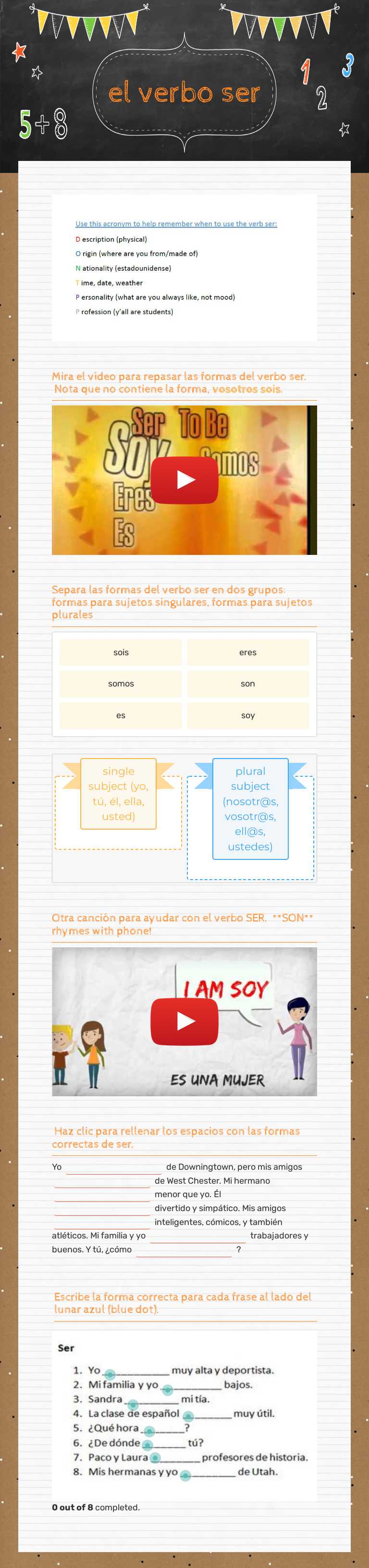 el verbo ser worksheet preview image