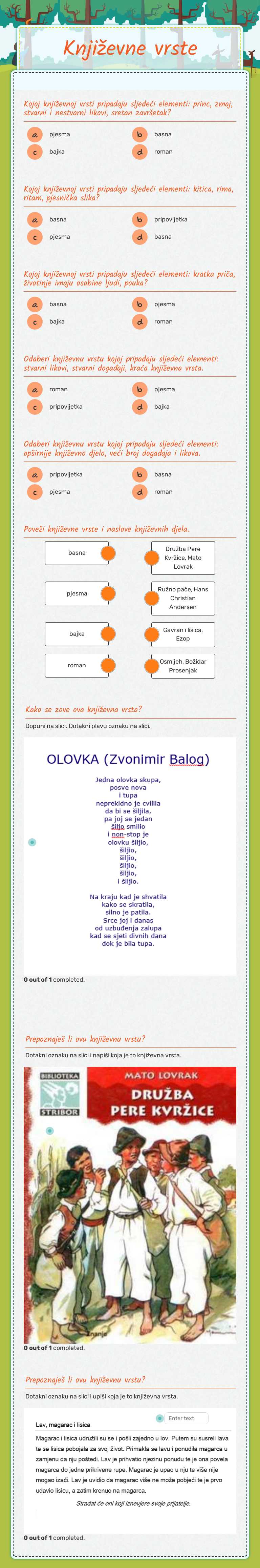 Književne vrste worksheet preview image