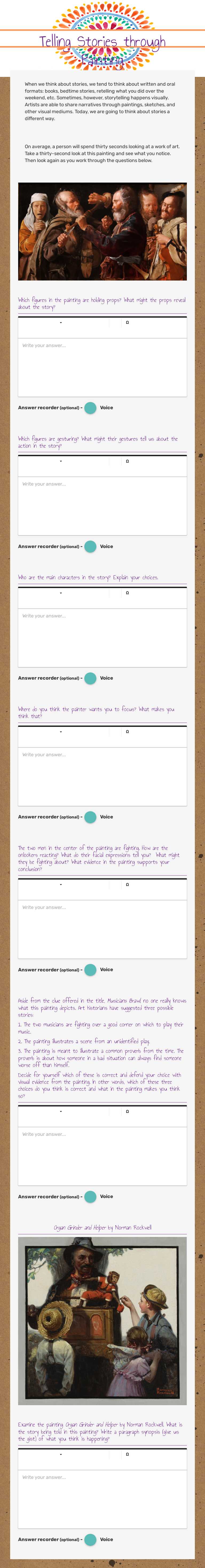 Telling Stories through Painting Grade 6 worksheet preview