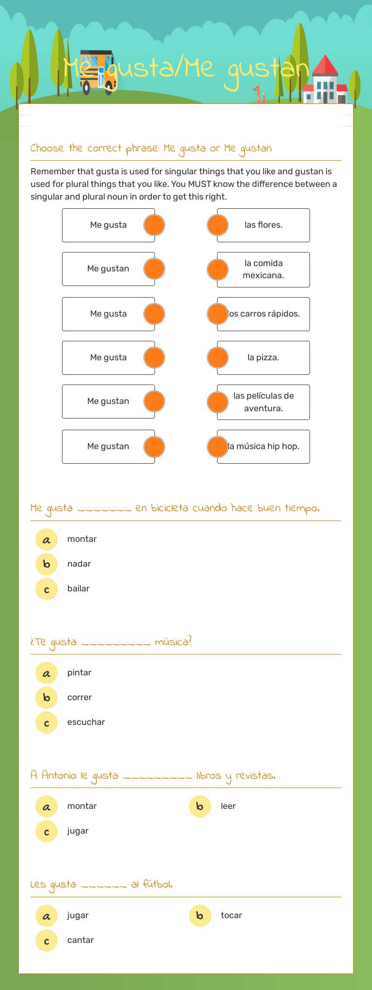 Me gusta/Me gustan worksheet preview image