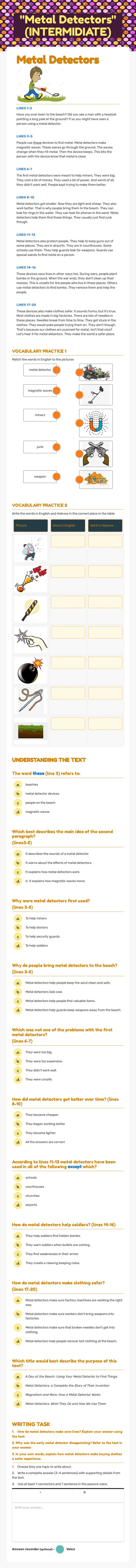 "Metal Detectors" (INTERMIDIATE) worksheet preview image