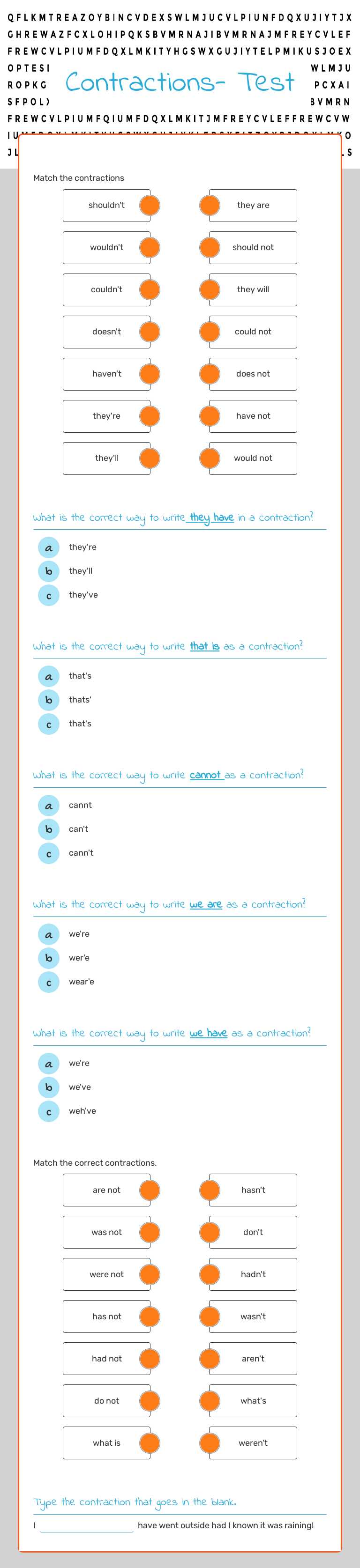 Contractions- Test worksheet preview image