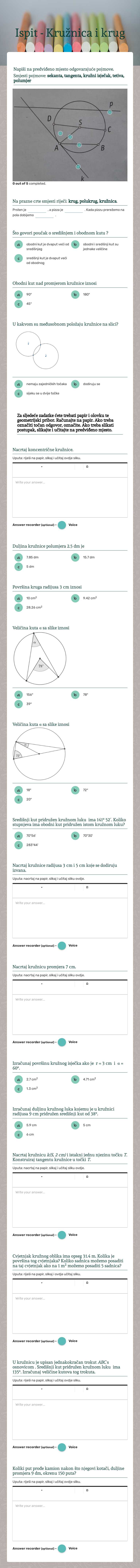 Ispit - Kružnica i krug worksheet preview image