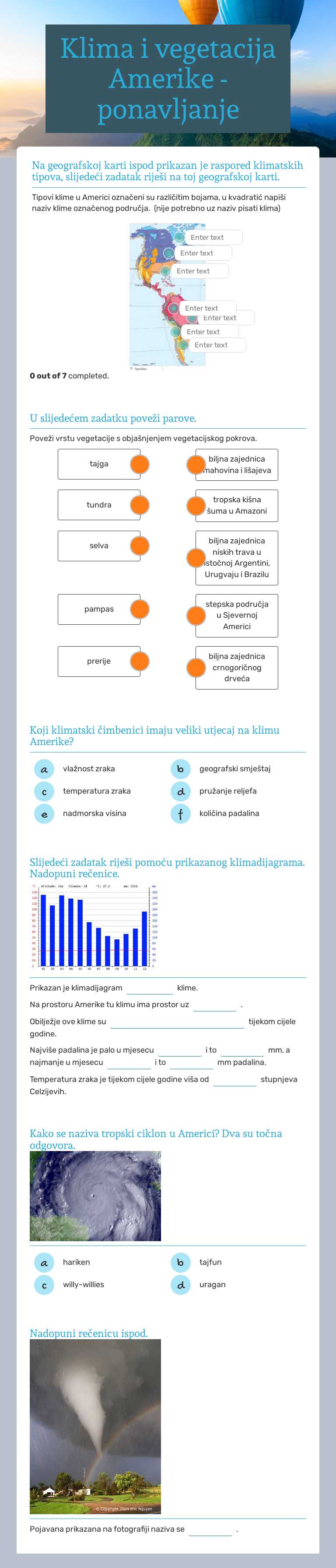 Klima i vegetacija Amerike - ponavljanje worksheet preview image
