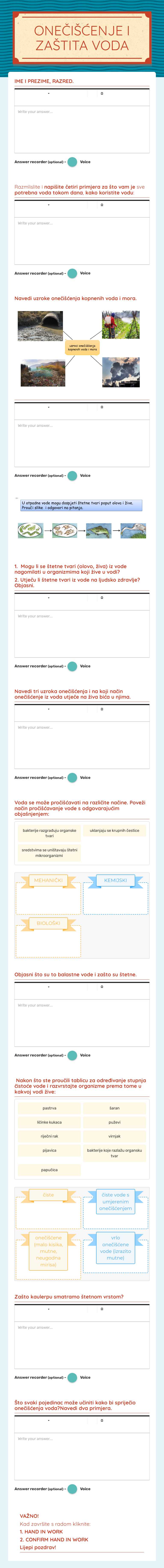ONEČIŠĆENJE I ZAŠTITA VODA Grade 6 worksheet preview
