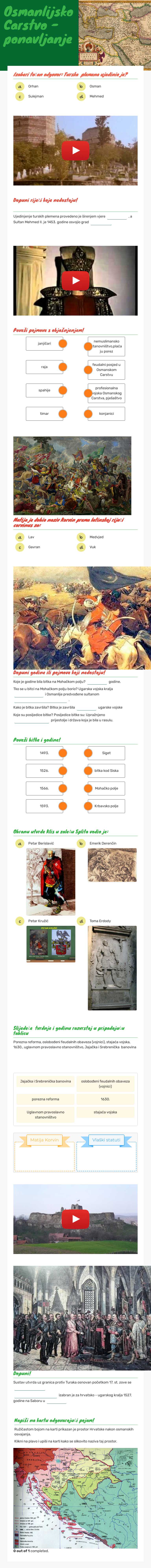 Osmanlijsko Carstvo - ponavljanje Grade 6 worksheet preview