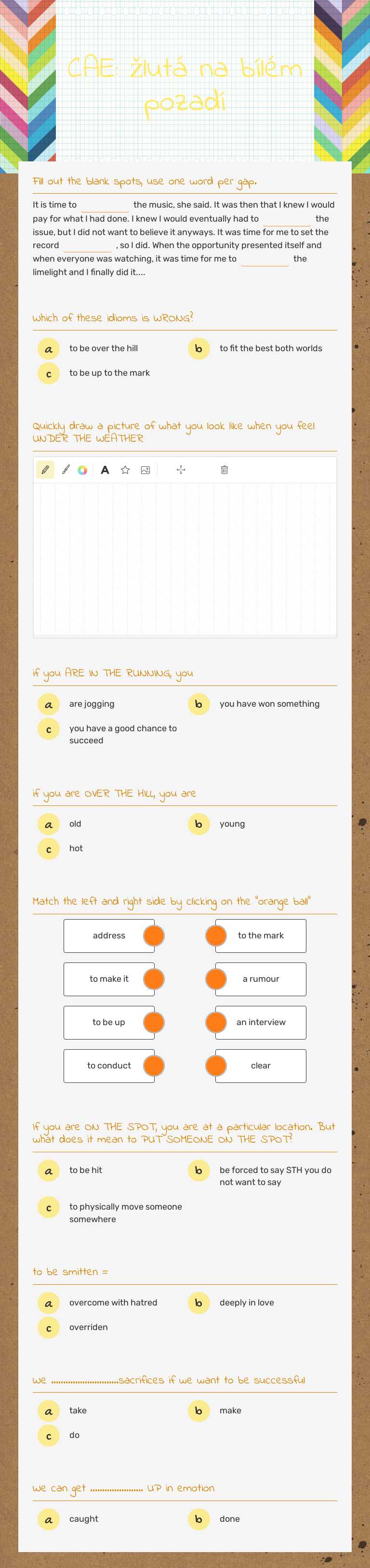CAE: žlutá na bílém pozadí worksheet preview image