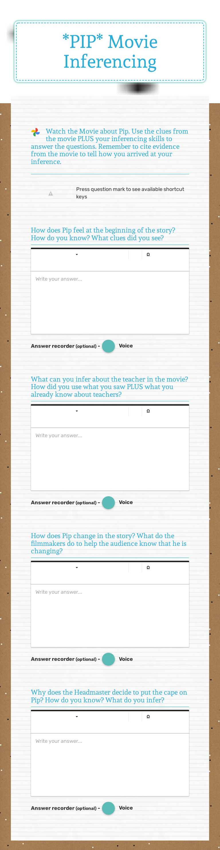 *PIP* Movie Inferencing Grade 4 worksheet preview