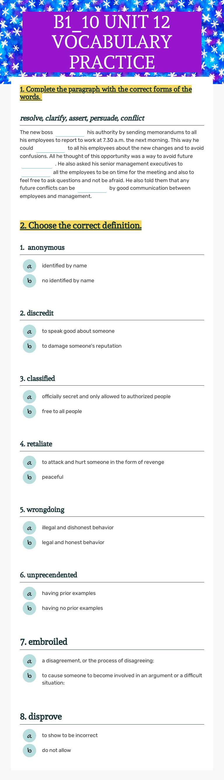 B1_10 UNIT 12 VOCABULARY PRACTICE Other worksheet preview