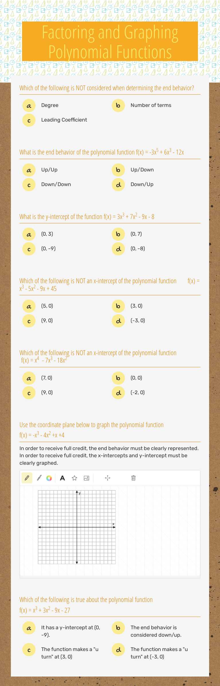 Factoring and Graphing Polynomial Functions worksheet preview image