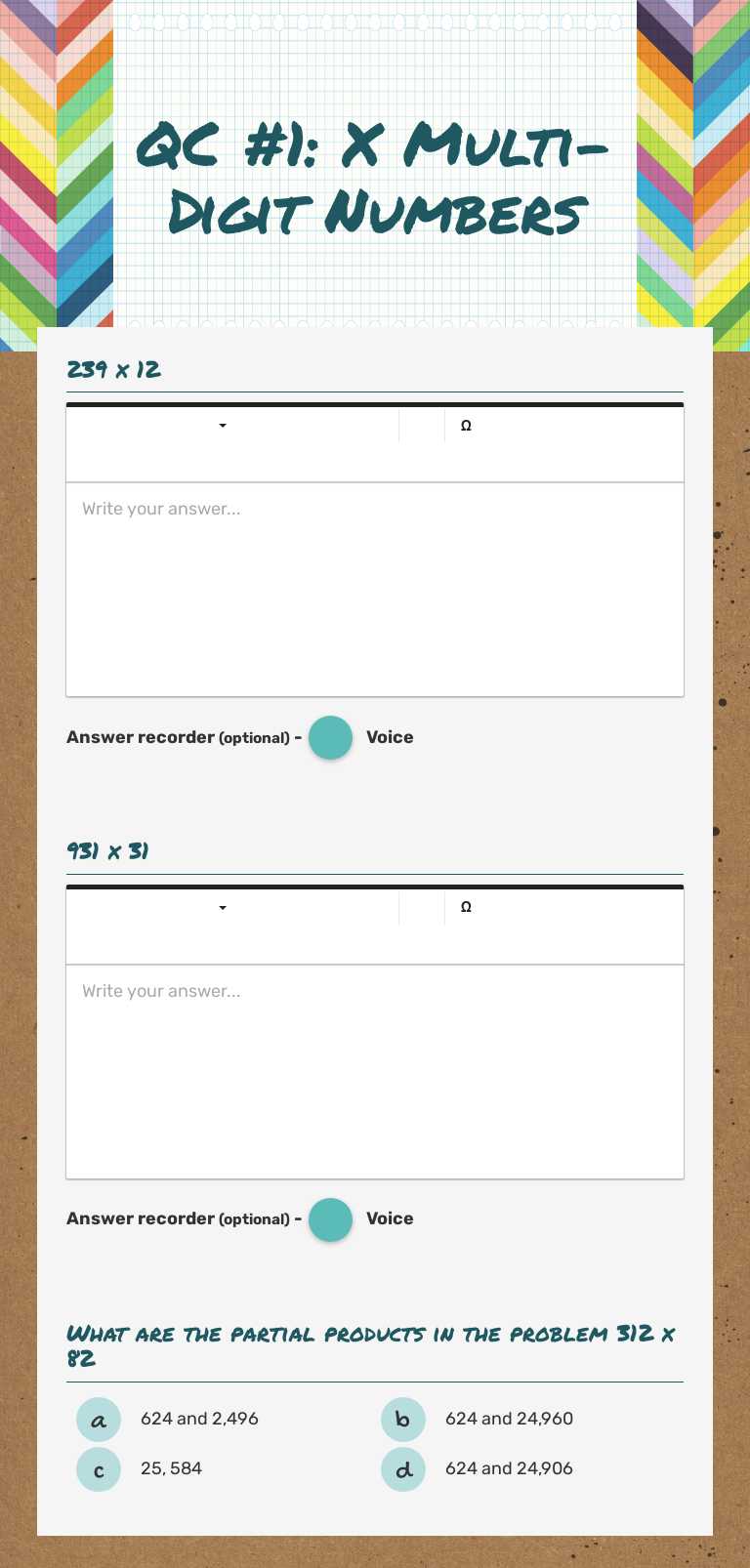 QC #1: X Multi-Digit Numbers Grade 5 worksheet preview