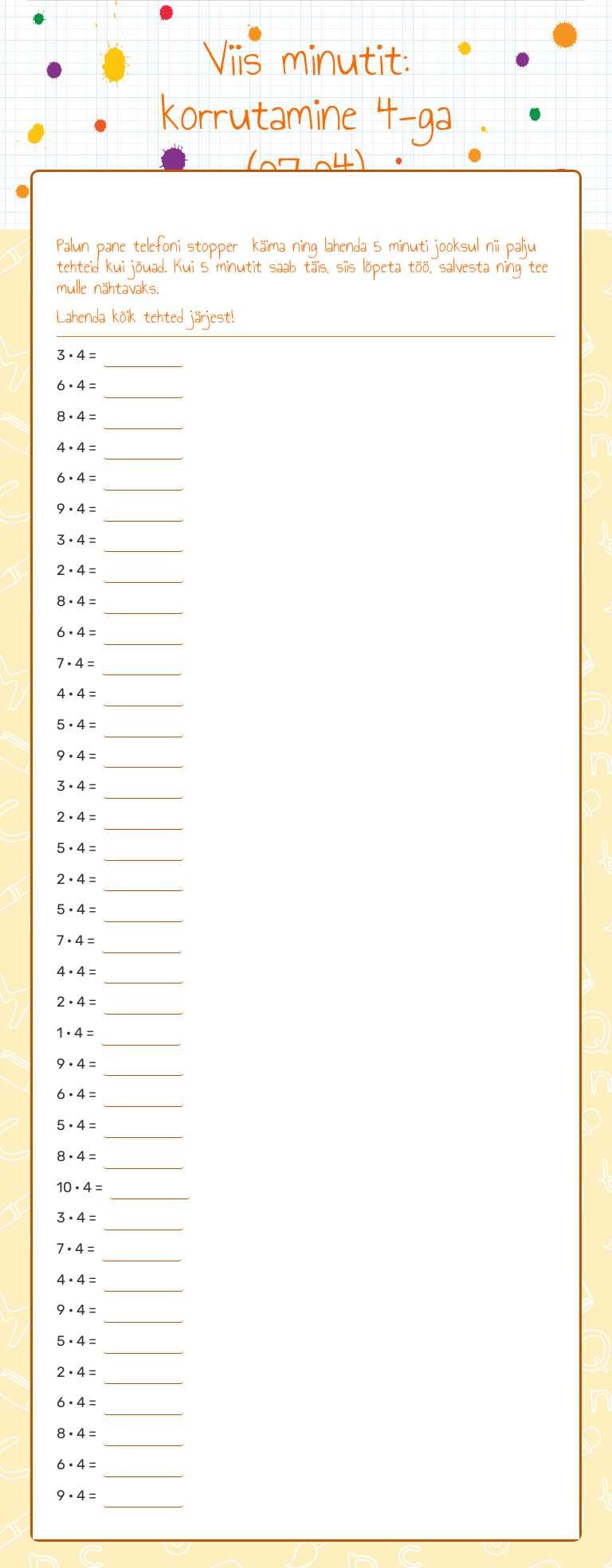 Viis minutit: korrutamine 4-ga (07.04) worksheet preview image