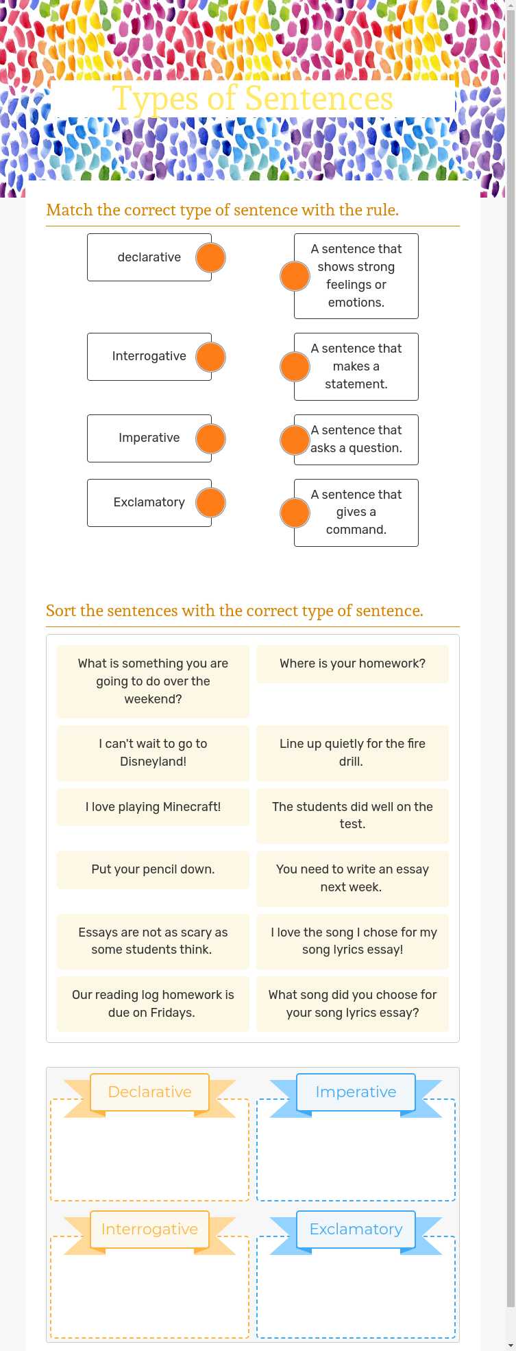 Types of Sentences worksheet preview image