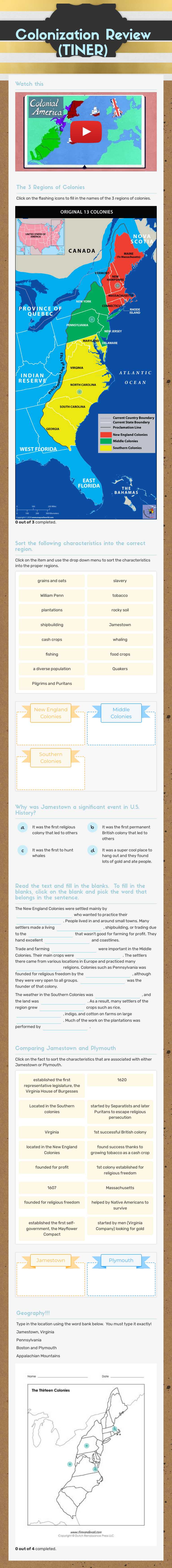 Colonization Review (TINER) worksheet preview image