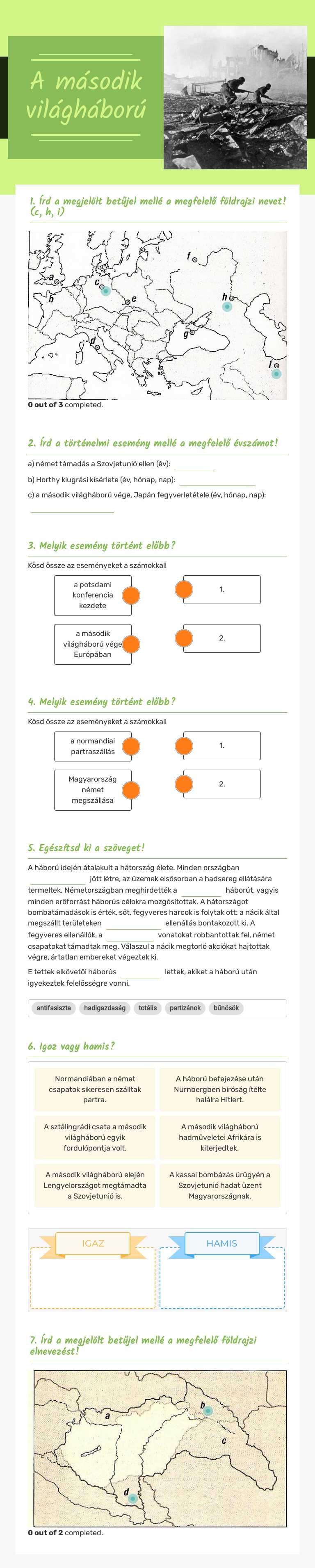 A második világháború worksheet preview image