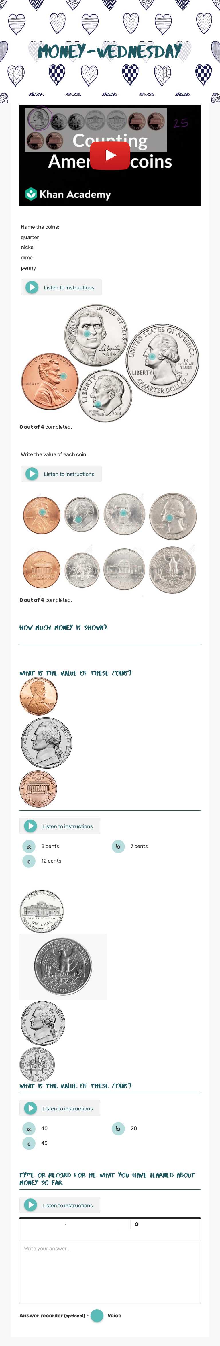 Money-Wednesday worksheet preview image