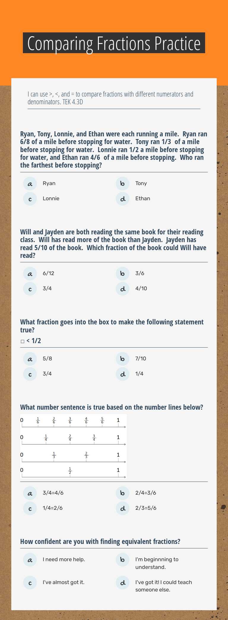 Comparing Fractions Practice worksheet preview image