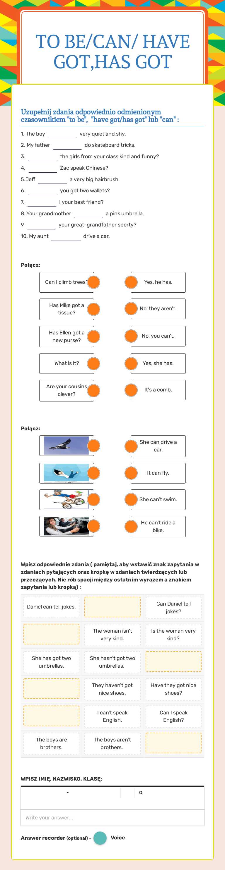 TO BE/CAN/
HAVE GOT,HAS GOT Grade 4 worksheet preview