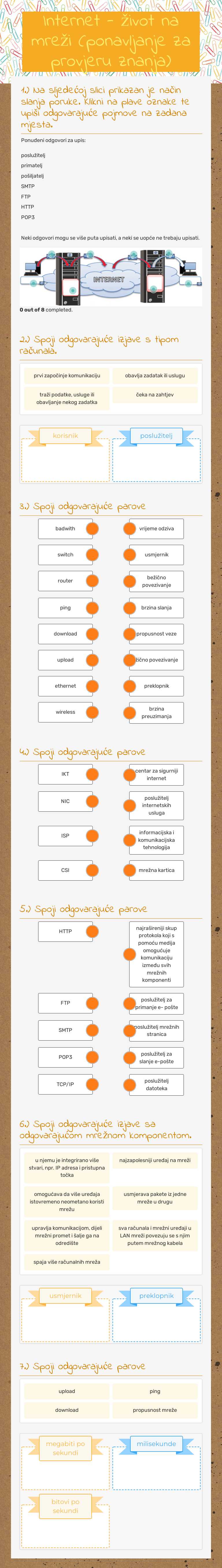 Internet - život na mreži (ponavljanje za provjeru znanja) worksheet preview image