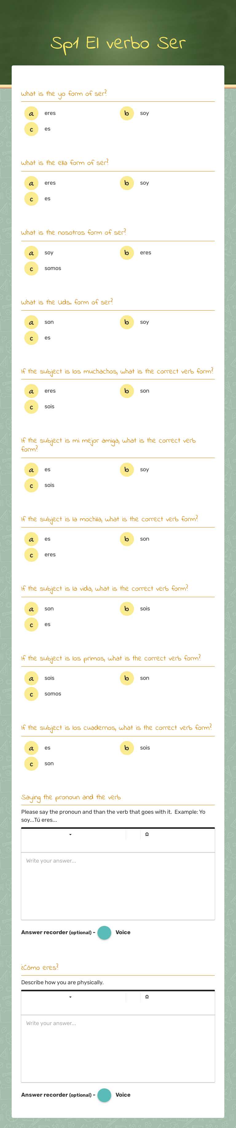 Sp1 El verbo Ser worksheet preview image