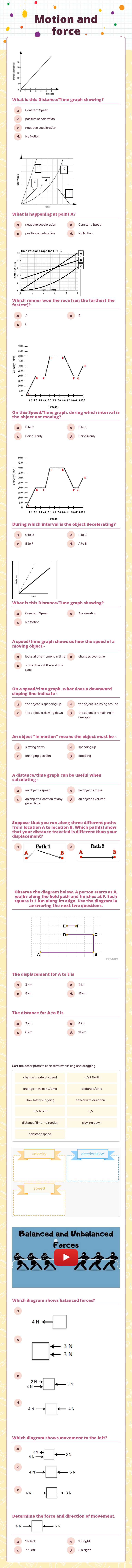 Motion and force worksheet preview image