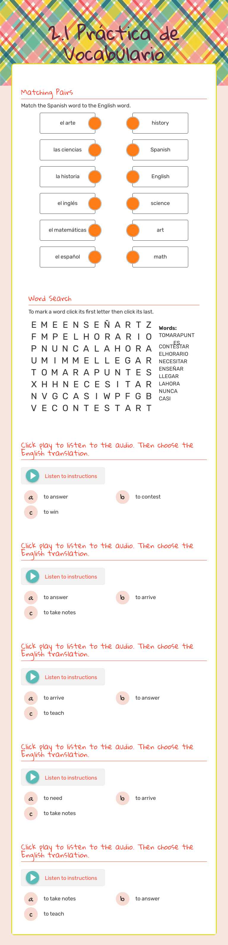 2.1 Práctica de Vocabulario worksheet preview image