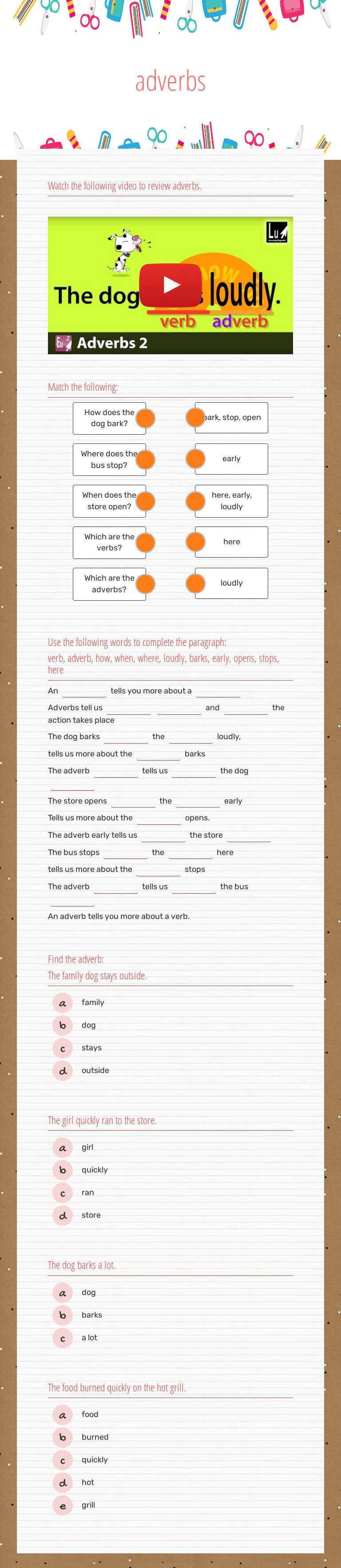 adverbs worksheet preview image