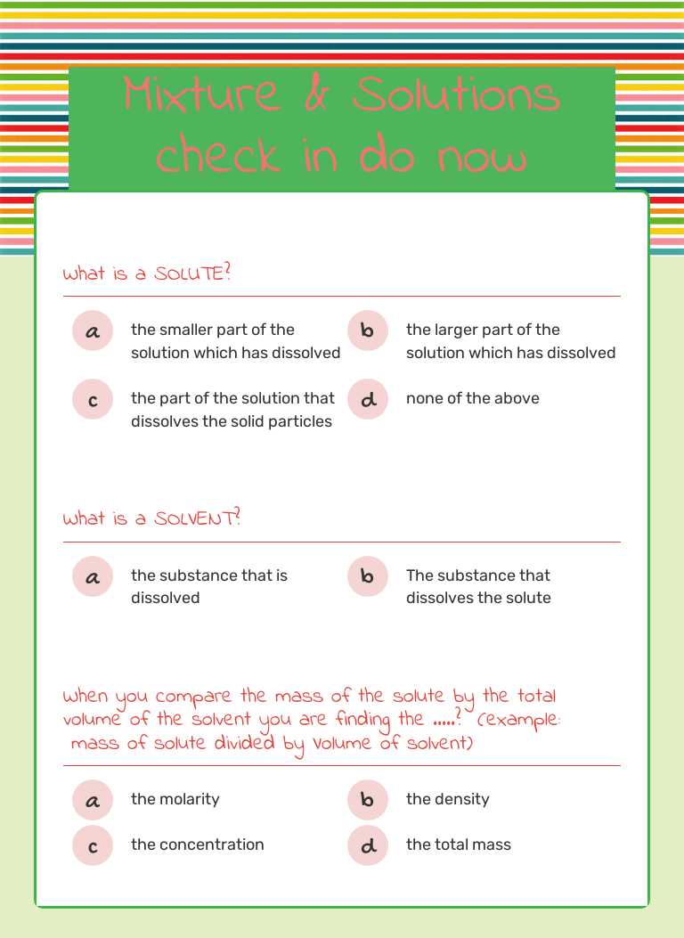 Mixture & Solutions    check in do now worksheet preview