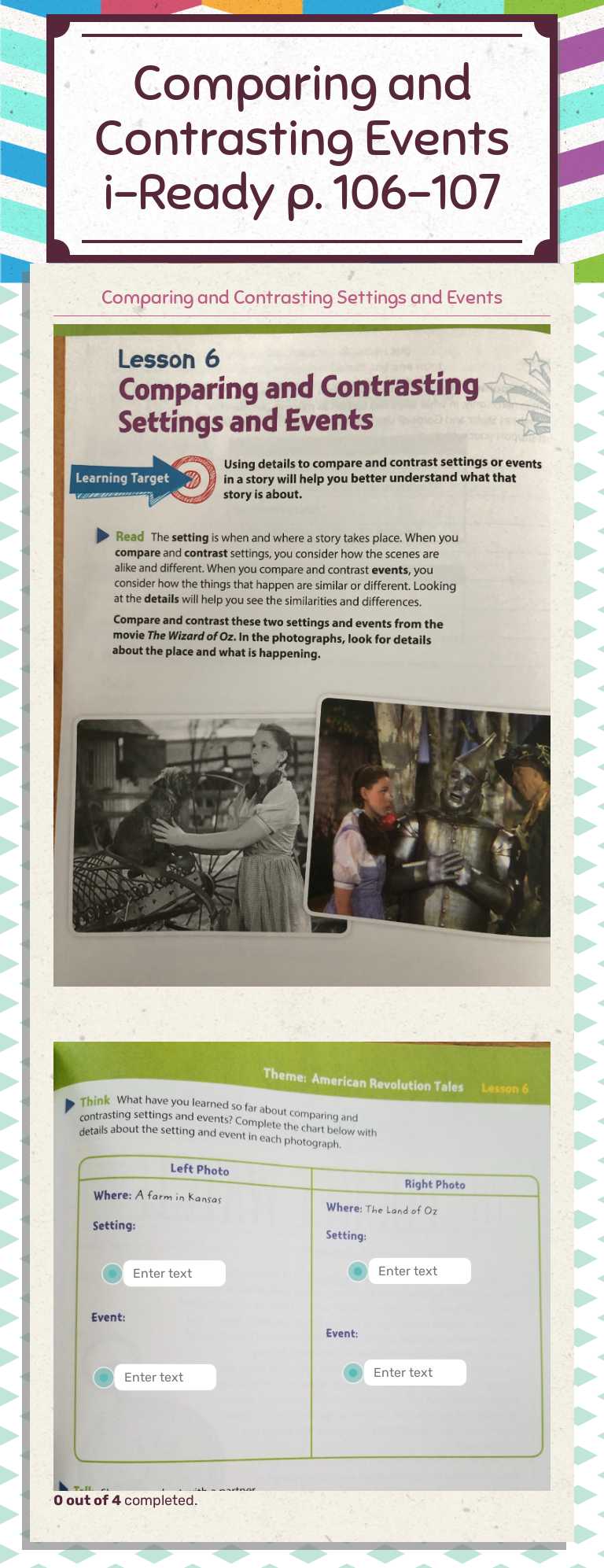 Comparing and Contrasting Events
i-Ready p. 106-107 Grade 5 worksheet preview