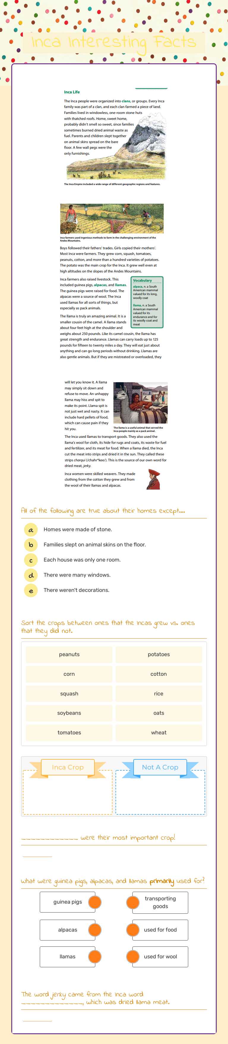 Inca Interesting Facts Grade 5 worksheet preview