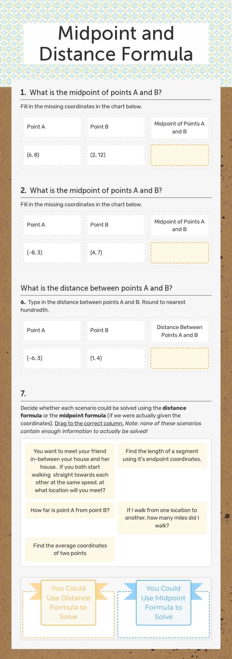 Midpoint and Distance Formula Grade 9 worksheet preview