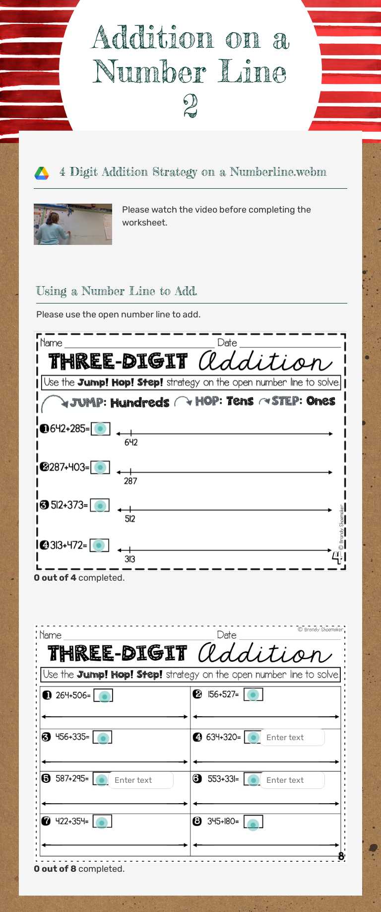 Addition on a Number Line 2 worksheet preview image