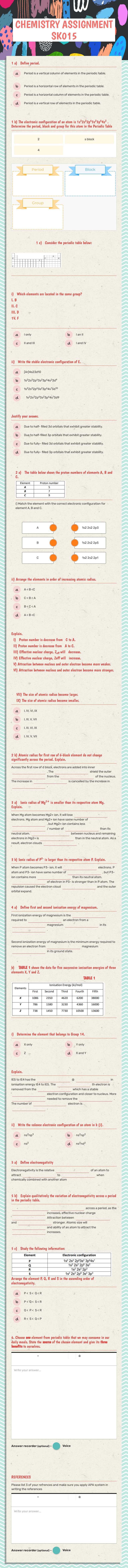 CHEMISTRY ASSIGNMENT SK015 worksheet preview