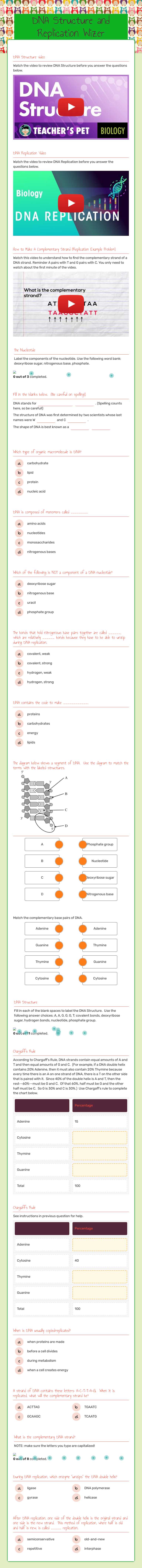 DNA Structure and Replication Wizer worksheet preview image