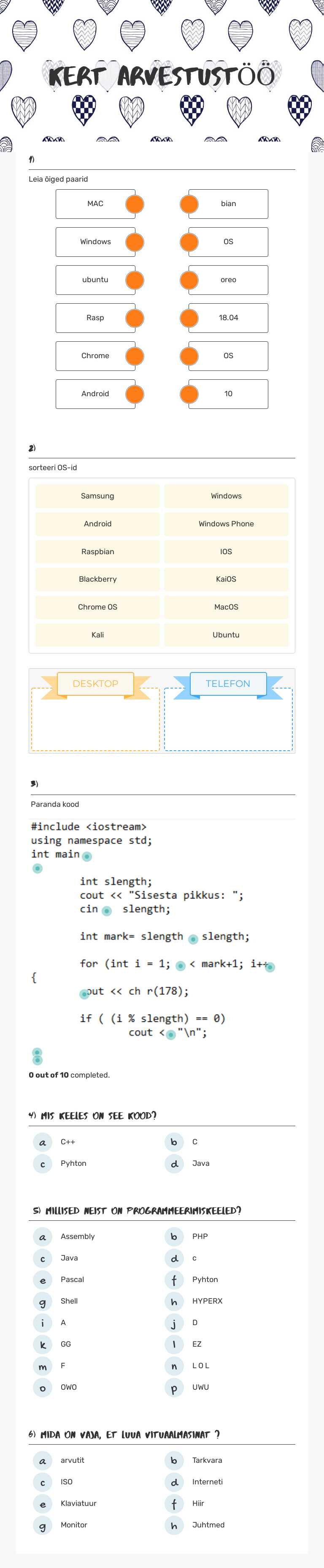 KERT ARVESTUSTÖÖ worksheet preview image