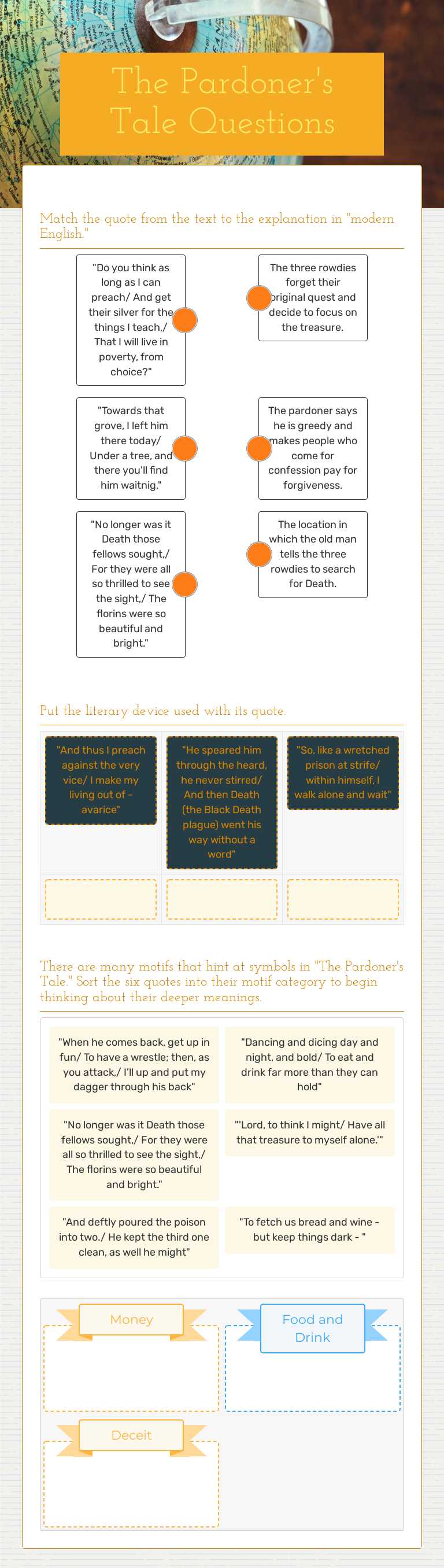 The Pardoner's Tale Questions worksheet preview image