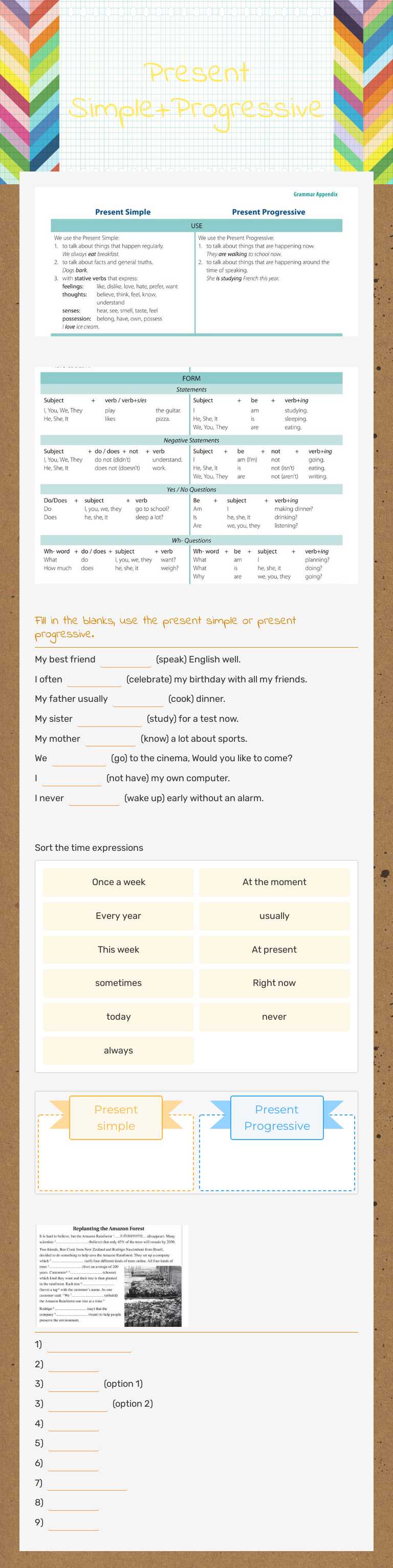 Present Simple+Progressive Grade 9 worksheet preview