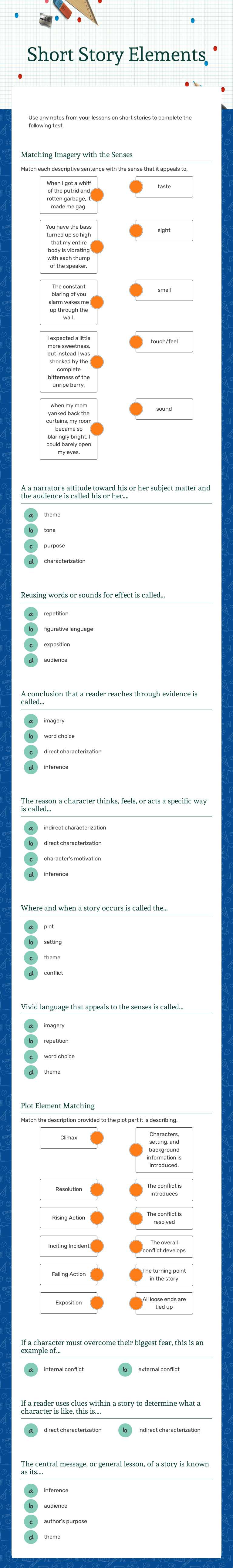 Short Story Elements Grade 10 worksheet preview