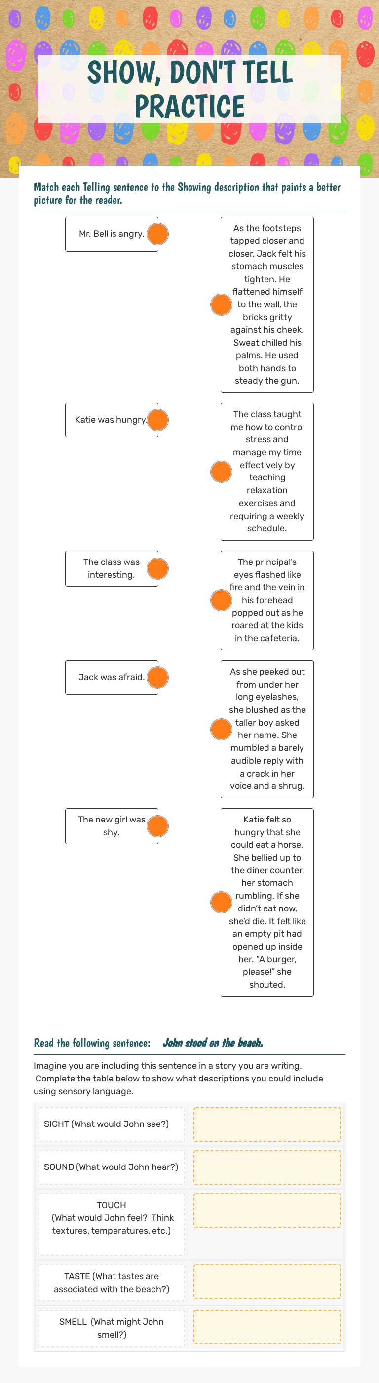 SHOW, DON'T TELL PRACTICE Grade 7 worksheet preview