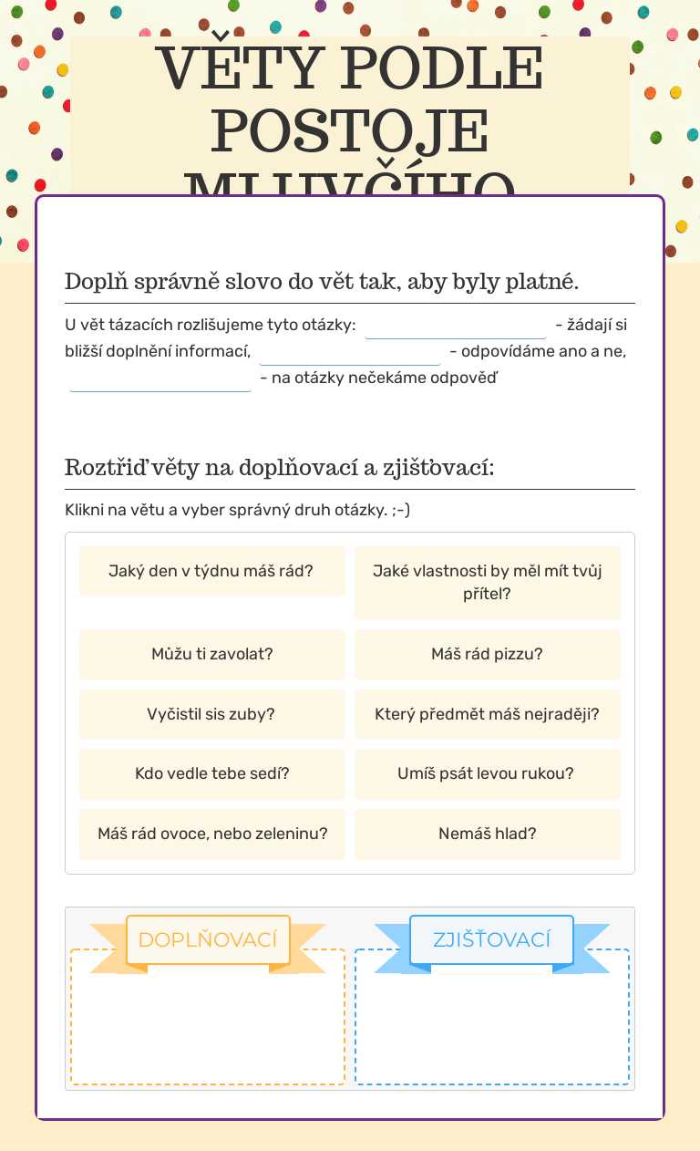 VĚTY PODLE POSTOJE MLUVČÍHO worksheet preview image