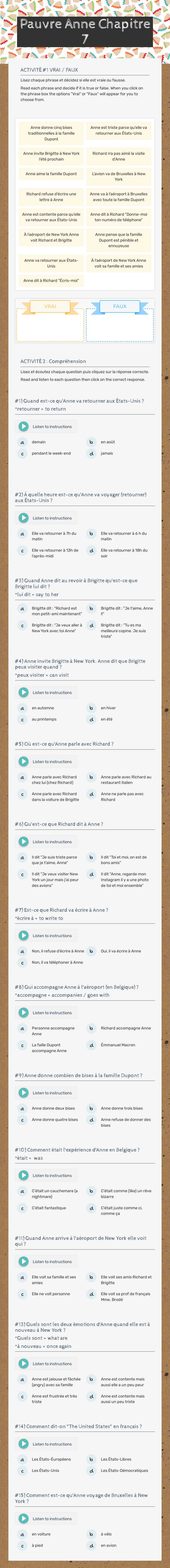 Pauvre Anne    Chapitre 7 worksheet preview image