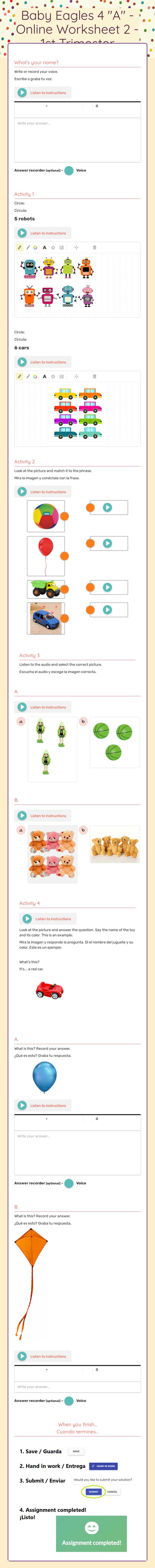 Baby Eagles 4 "A" - Online Worksheet 2 - 1st Trimester worksheet preview image