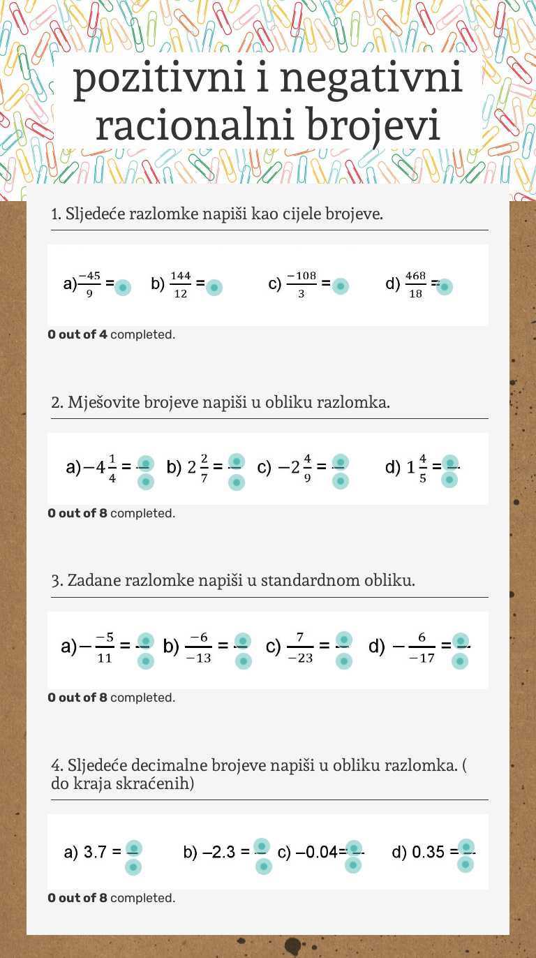 pozitivni i negativni racionalni brojevi worksheet preview image