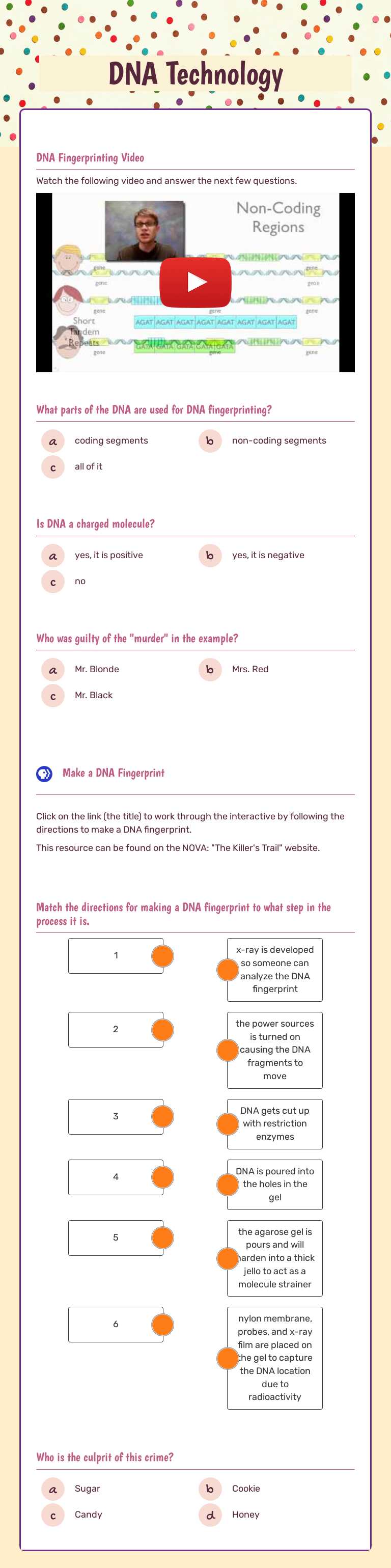 DNA Technology worksheet preview image